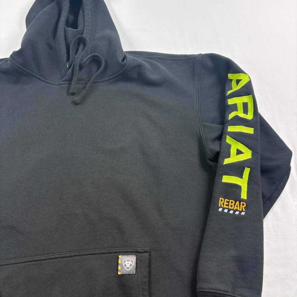 Ariat Rebar Hoodie Mens LT Large Tall Black Spell Out Pullover Workwear Casual - Picture 2 of 10